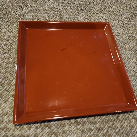 Vintage Square Tray Aizu Lacquer Pine Needles Urushi Small Plate Japan W/Box - Picture 2 of 11